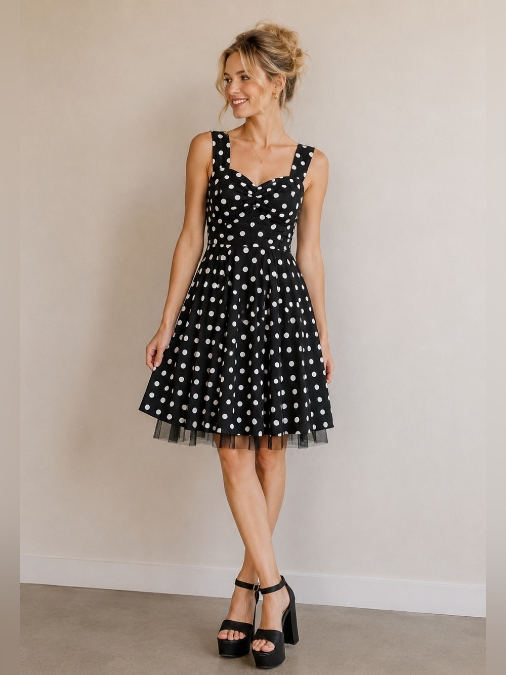 Hot Topic Black with White Polka Dot Swing Dress Size XS  *Like New* 🖤 - Picture 14 of 15